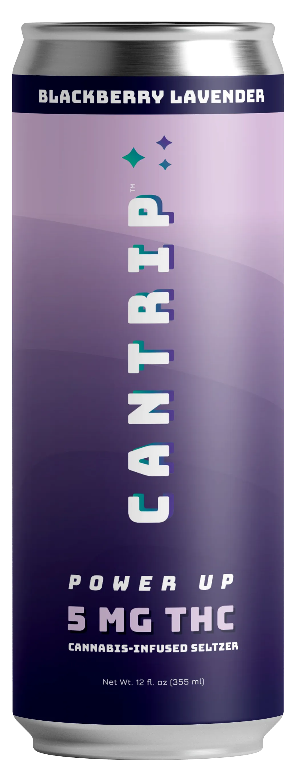 A can of THC-infused Cantrip Blackberry Lavender Power Up Seltzer.
