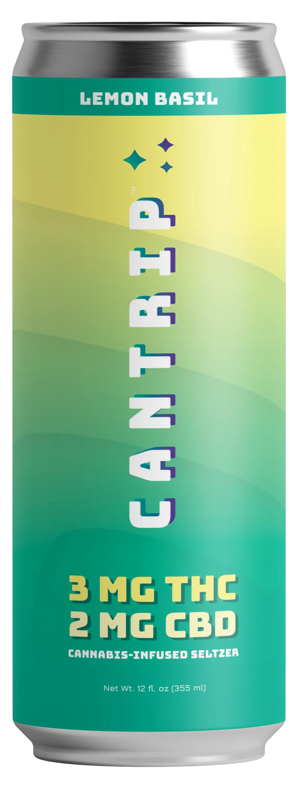 A can of THC-infused Cantrip Lemon Basil Seltzer.
