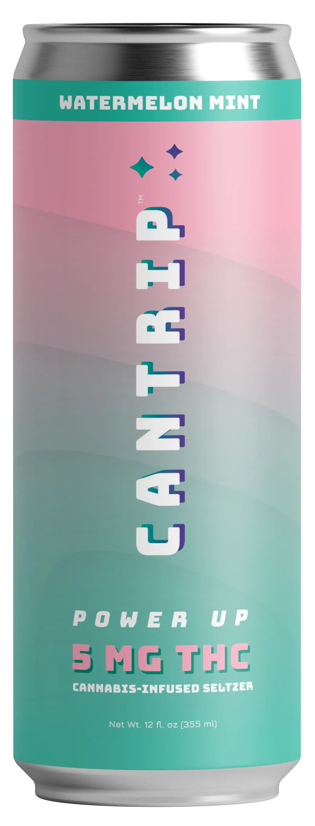 A can of THC-infused Cantrip Watermelon Mint Power Up Seltzer.
