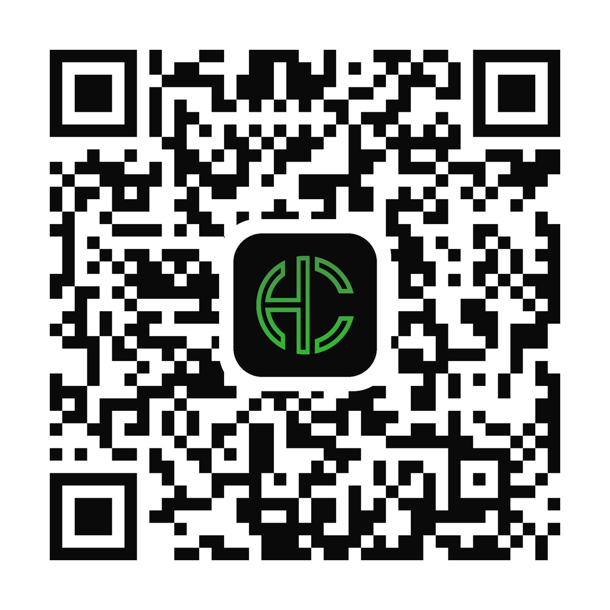 QR code linking to the HC Dispensary app on the Apple App Store